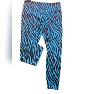 Nike Leggings Womens Large Yoga Training Zebra Animal Print Dri-Fit Blue Black